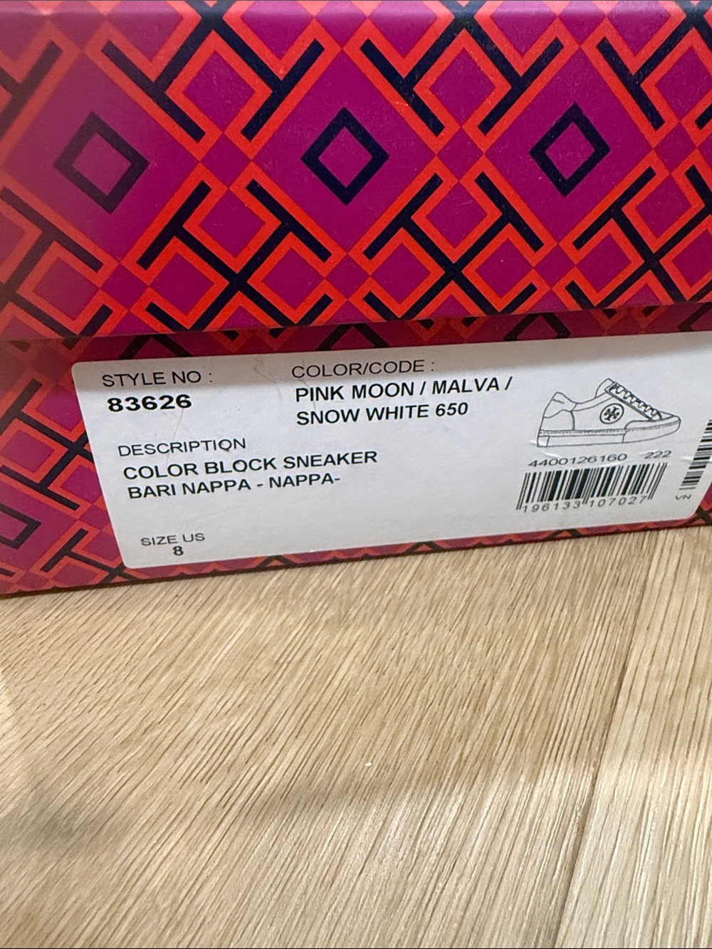 Tory Burch colorblock Bari Nappa Pink White Sneaker - Picture 9 of 9